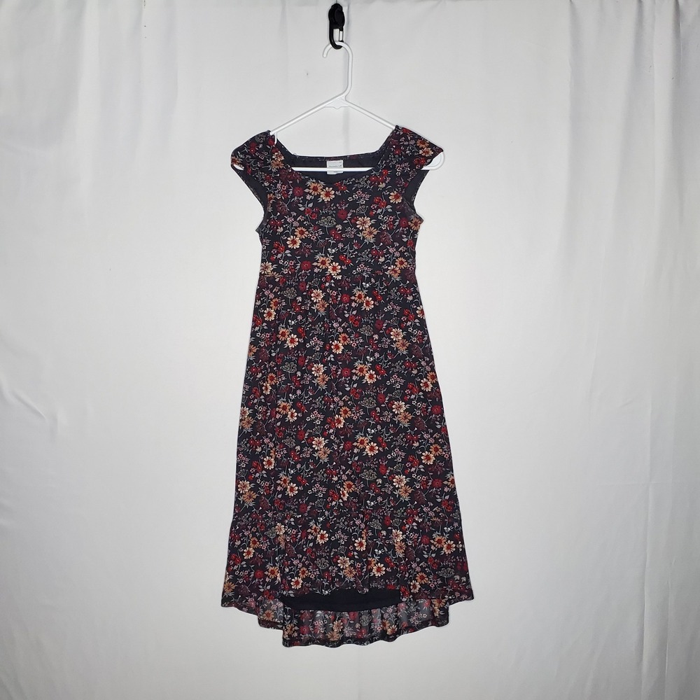 Abercrombie Kid Girls 11/12 Dress Dark Floral Mesh Midi Romantic Party Stretch